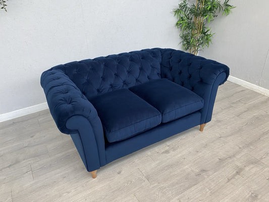 John Lewis - CROMWELL Chesterfield Fabric 2 Seater Sofa, Plush Navy - RRP £1,349