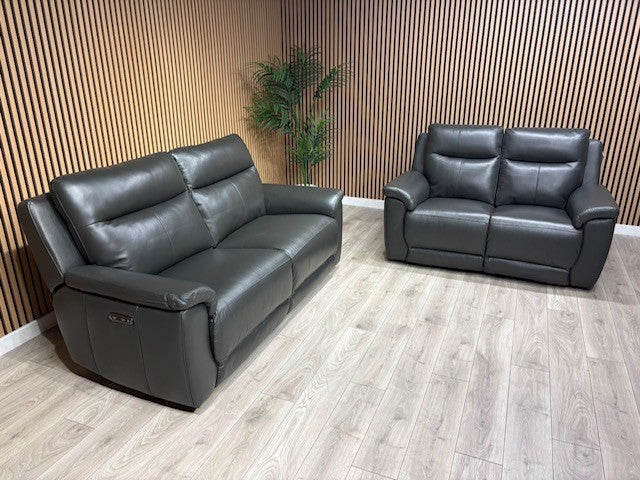 NAVONA 3 Seater + 2 Seater Leather Sofa Set, Power Recliners - RRP £3,498