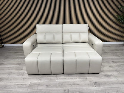DALLAS Leather 3 Seater Double Power Chaise Sofa, Bluetooth Speakers - RRP £1999