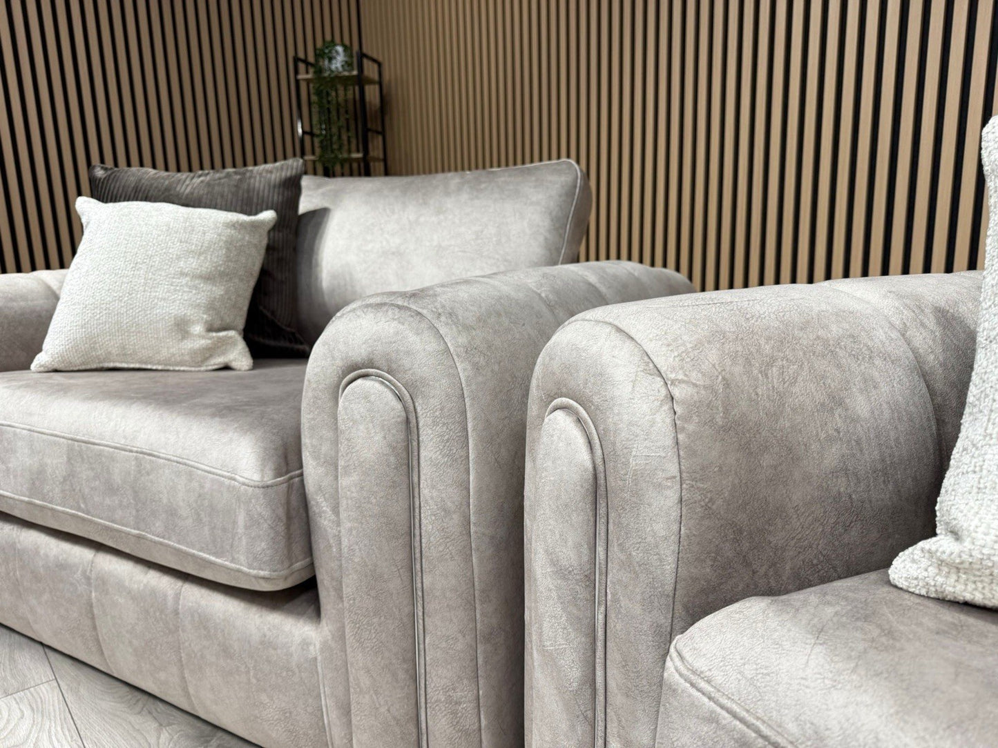 DEVINE Glamour Large Fabric 4 Seater Sofa + Love Chair Armchair - RRP £2,598