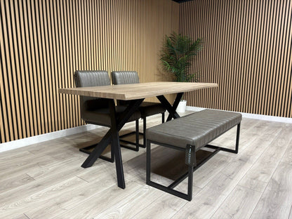 NEXT Sample - RIGA Industrial Dining Table + Bench + 2 x Chairs - RRP £1,899