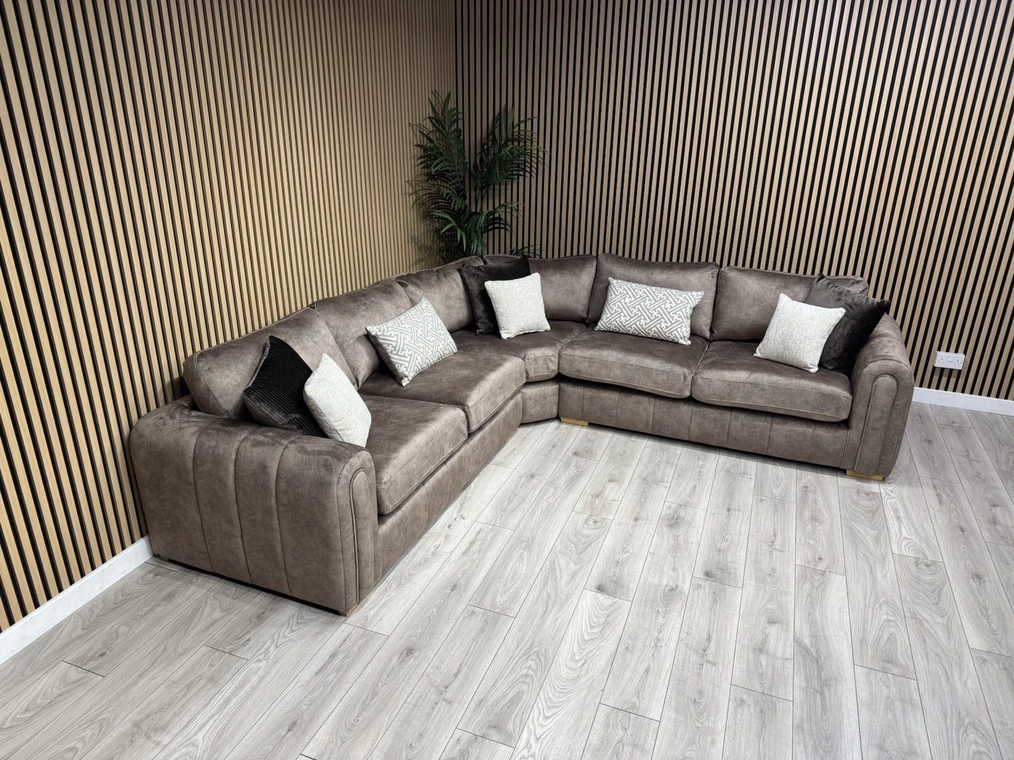 DEVINE Glamour Large Fabric 2 Corner 2 Sofa, Gemini Chocolate - RRP £2,695