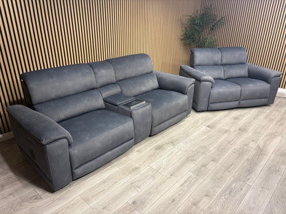 F.V GENIUS Fabric 3 Seater Media Sofa + 2 Seater Power Recliner Set RRP £4940
