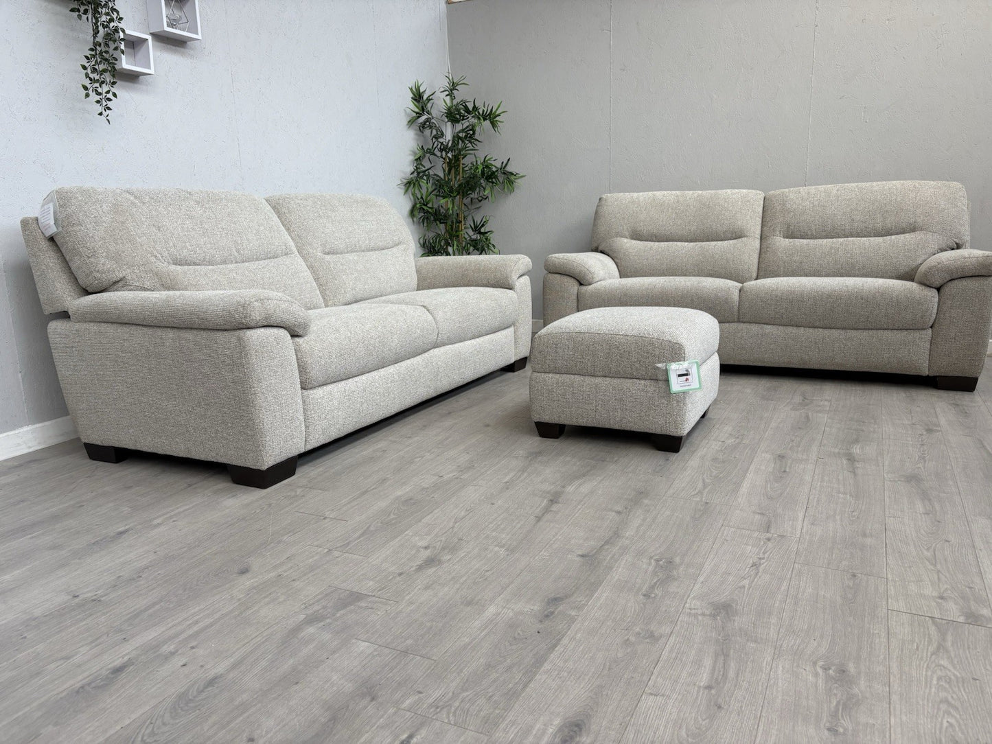 Furniture Village HETTY Fabric 2 x 3 Seater Sofa Set + Footstool- RRP £2,385