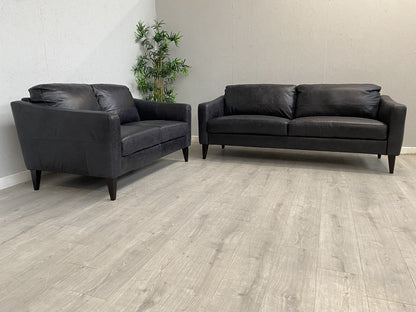 John Lewis BAILEY Style Leather 3 Seater + 2 Seater Sofa Set, Black - RRP £3,498