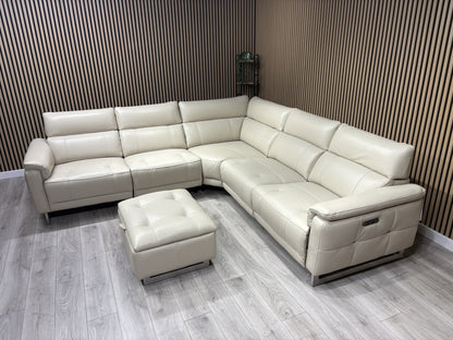 Furniture Village MOET Leather 2 Corner 2 Power Recliner Sofa + Stool RRP £5,390