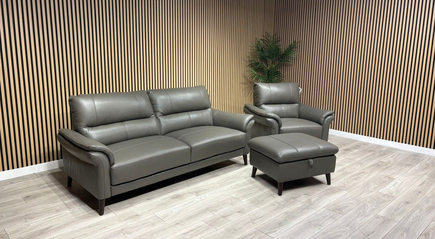 Furniture Village WINNER Leather 3 Seater Sofa, Armchair + Footstool - RRP £2335