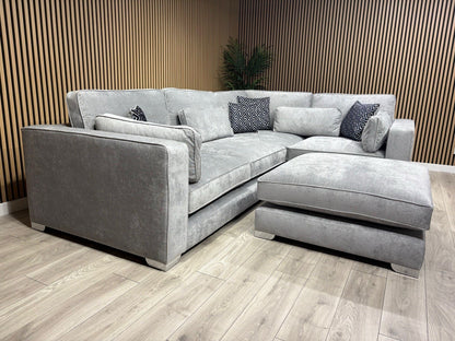 Sofology CAVALLI Style Fabric 3 Corner 1.5 Sofa + Footstool, Silver  - RRP £5398