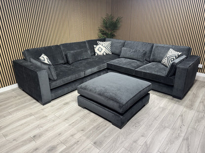 Sofology CAVALLI Style Fabric 3 Corner 3 Sofa + Footstool, Slate  - RRP £6,398