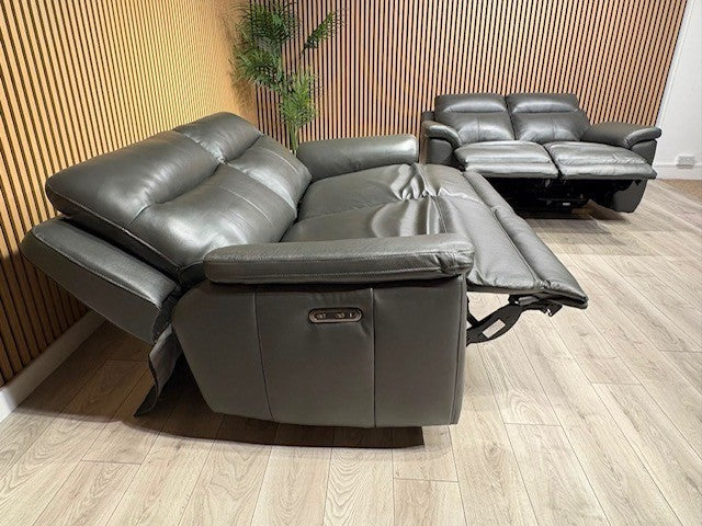 NAVONA 3 Seater + 2 Seater Leather Sofa Set, Power Recliners - RRP £3,498