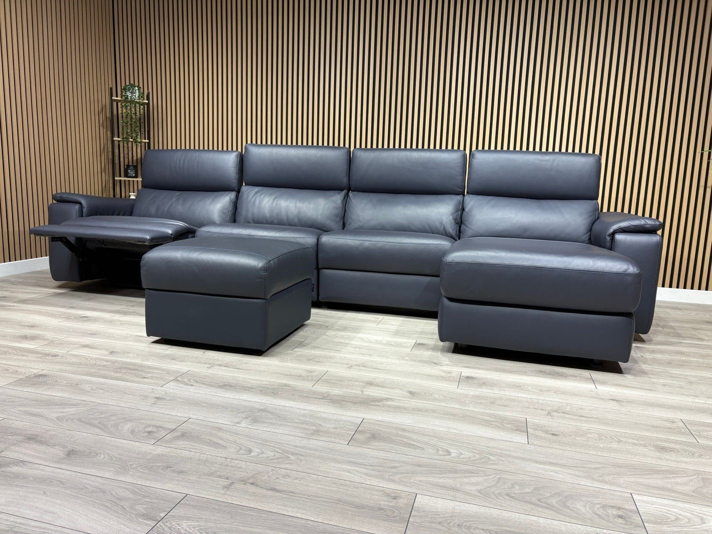 Furniture Village - Nicoletti DAVIDE Leather XL Chaise Sofa + Stool - RRP £6,040