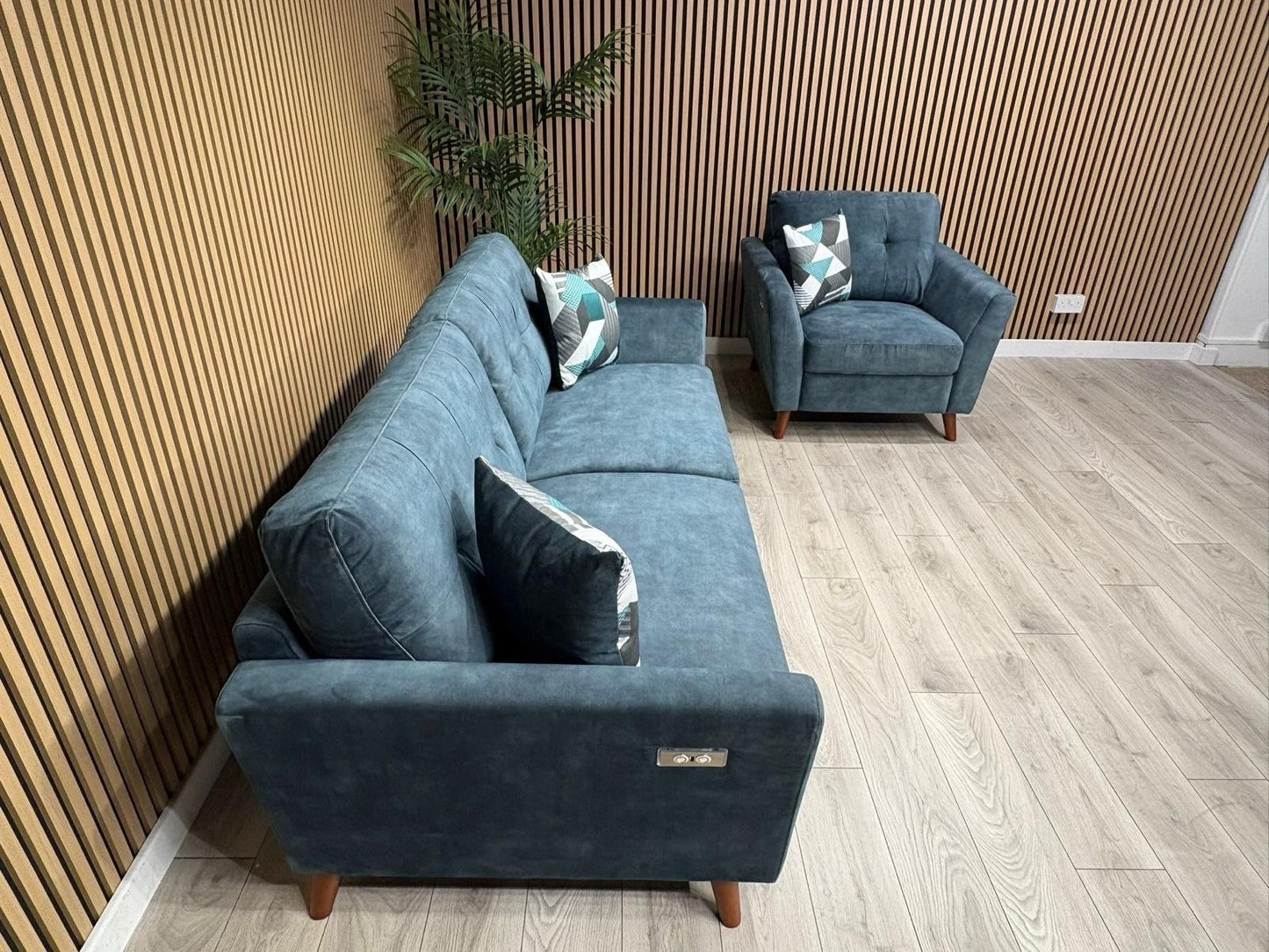 DFS - Studio Style 3 Seater Sofa + Armchair Power Set, Ocean Blue - RRP £2,448