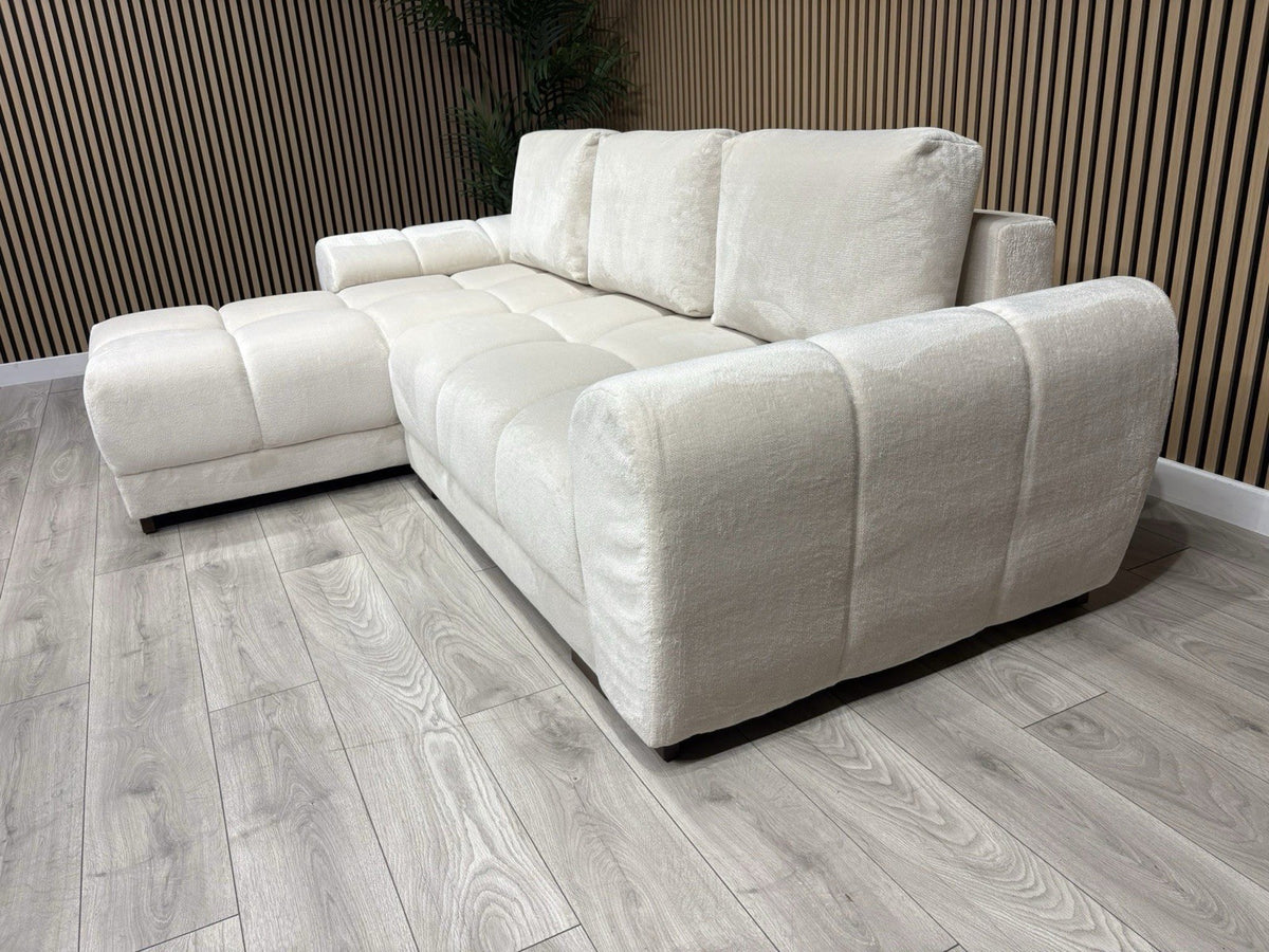 AZZURO Premium Fabric LHF Corner Chaise Sofa Bed with Storage, Cream RRP £1,799