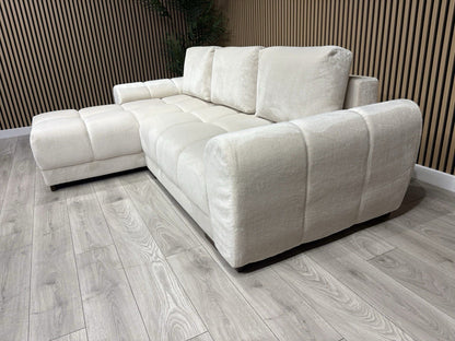 AZZURO Premium Fabric LHF Corner Chaise Sofa Bed with Storage, Cream RRP £1,799