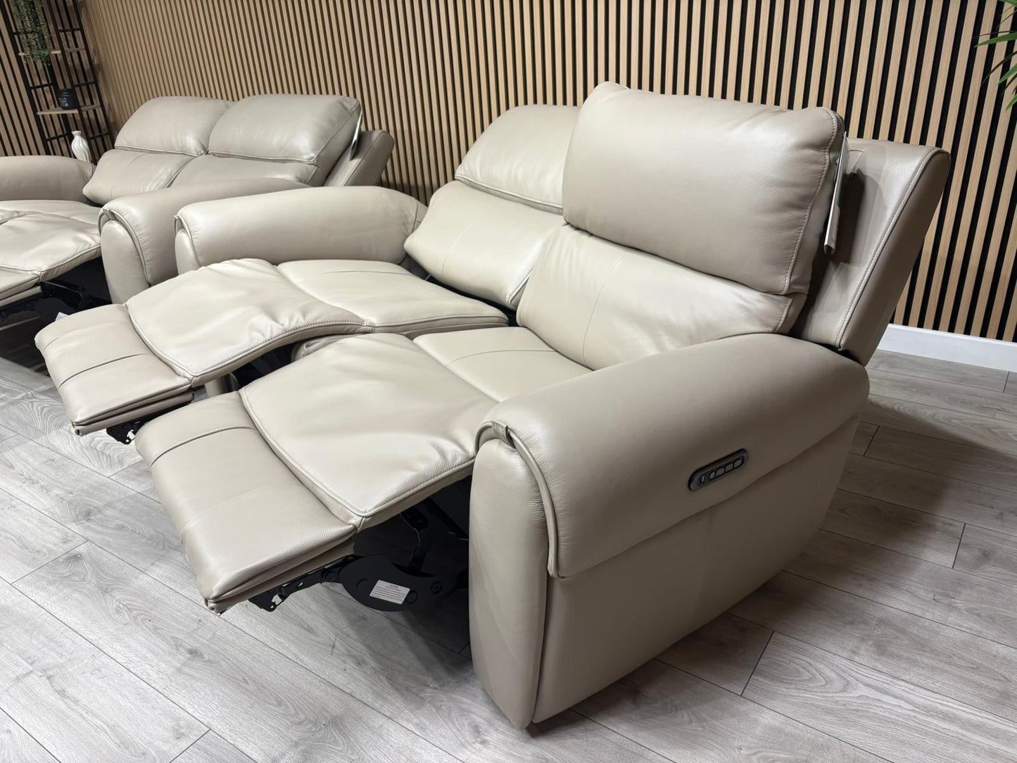 Oak FurnitureLand - EZRA Leather 2 x 2 Seater Power Recliner Sofa Set. RRP £5000