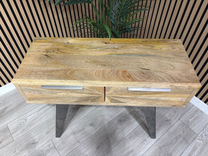 NEXT Sample - Geo Mango Wood 2 Drawer Console Table - RRP: £650