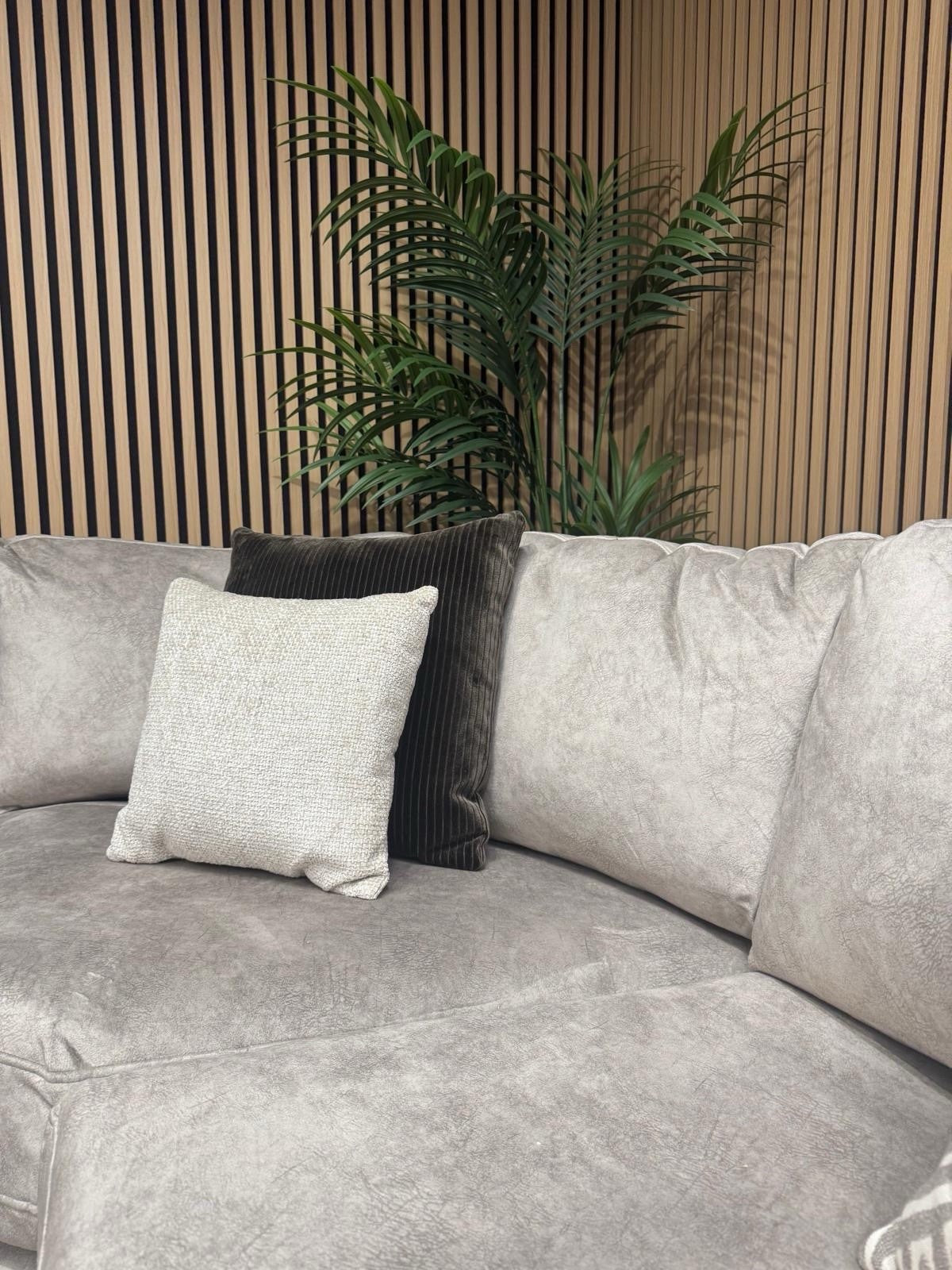 DEVINE Glamour Large Fabric 2 Corner 2 Sofa, Gemini Silver - RRP £2,895