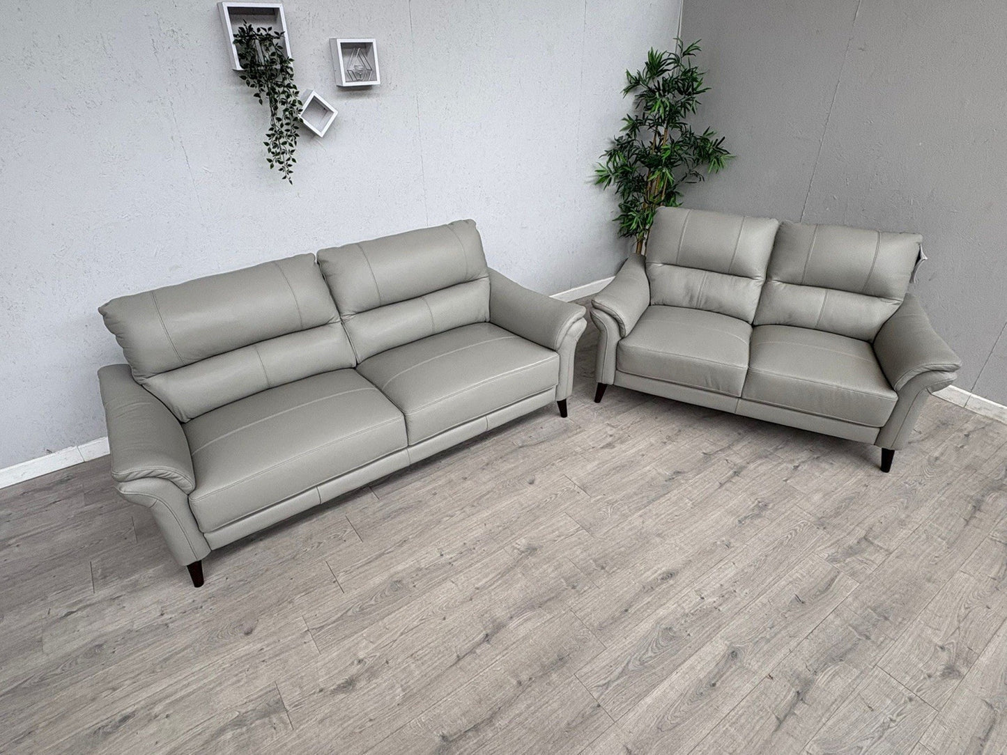 Furniture Village WINNER Leather 3 + 2 Seater Sofa Set, Light Grey - RRP £1,890