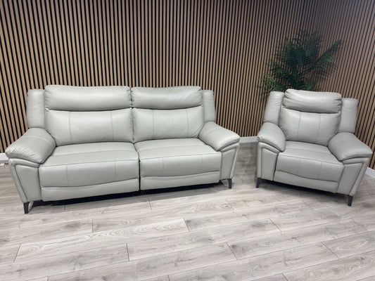 F. Village PANACHE Leather 3 Seater Sofa + Armchair, Power Recliner - RRP £2,890