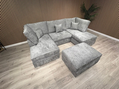 NEXT Premium Fabric U Shaped Corner Chaise Sofa + Footstool - RRP £2599