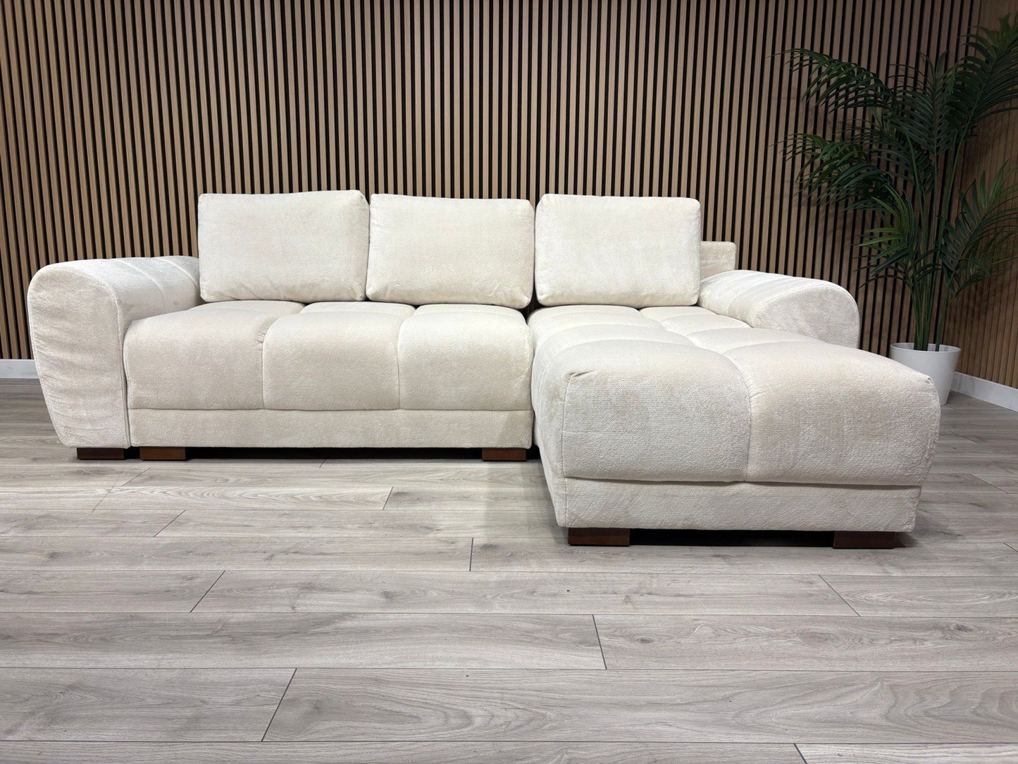 AZZURO Premium Fabric Corner Chaise Sofa Bed with Storage, Cream - RRP £1,799
