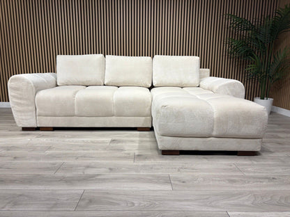 AZZURO Premium Fabric Corner Chaise Sofa Bed with Storage, Cream - RRP £1,799