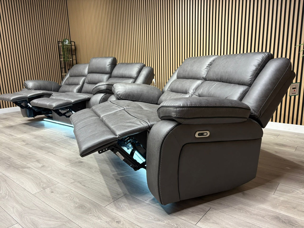 DFS Eigar Style Fabric 3+2 Seater Sofa Set Power Recliners + LED Lights RRP £2399