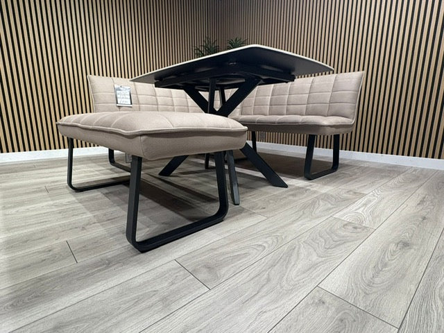 Furniture Village- LIMA Fabric Corner Bench + Dining Table Set, RRP: £1998