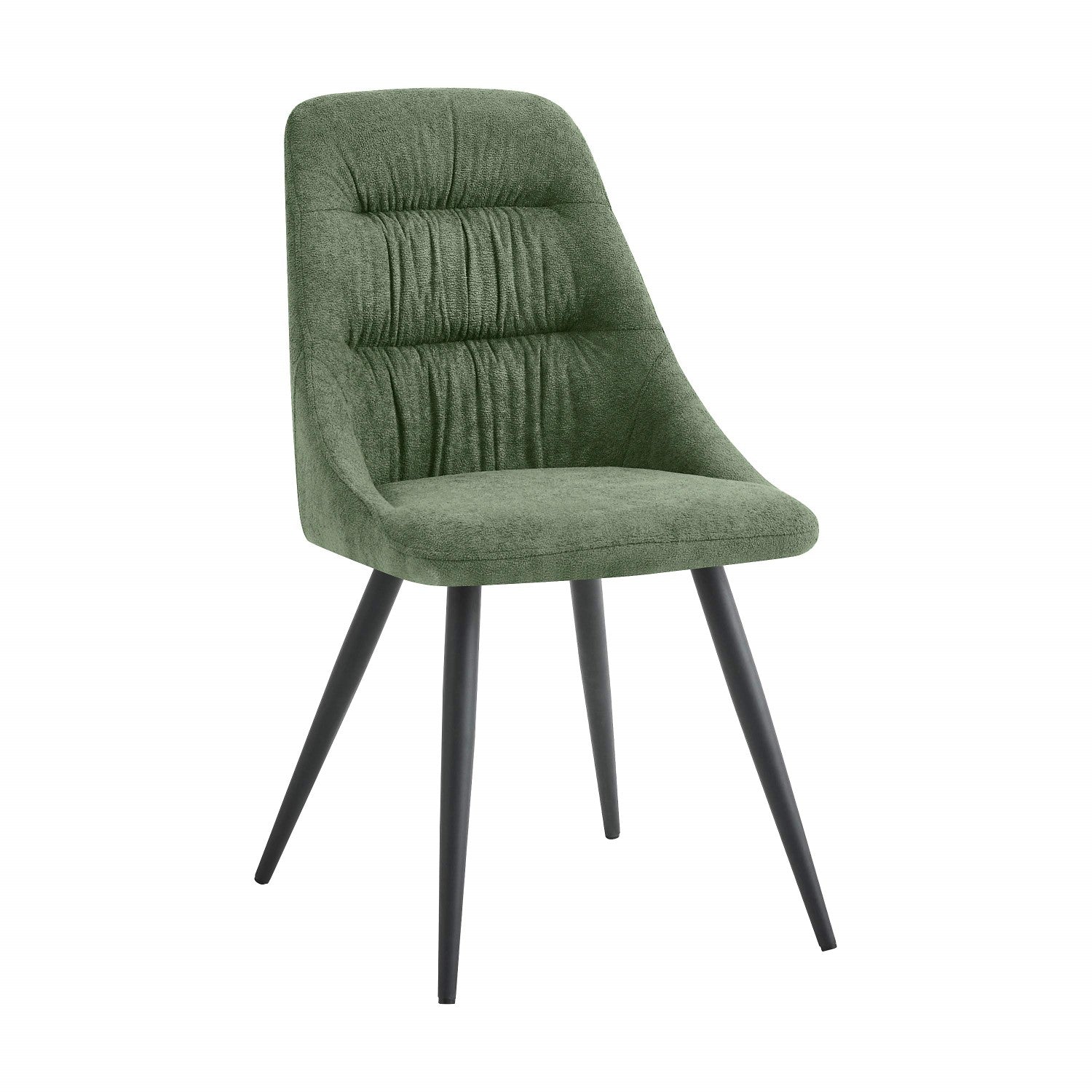Green Linen Pleated Fabric Dining Chair Black Metal Legs