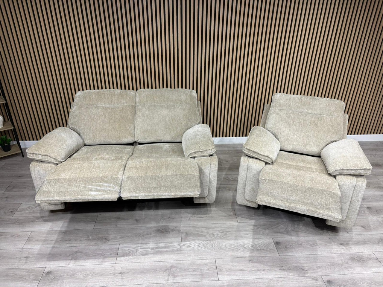 DFS Sample - Cadenza Style Fabric 2 Seater + Armchair Power Sofa Set - RRP £2488