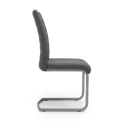 Dark Grey Leather Dining Chair White Stitching