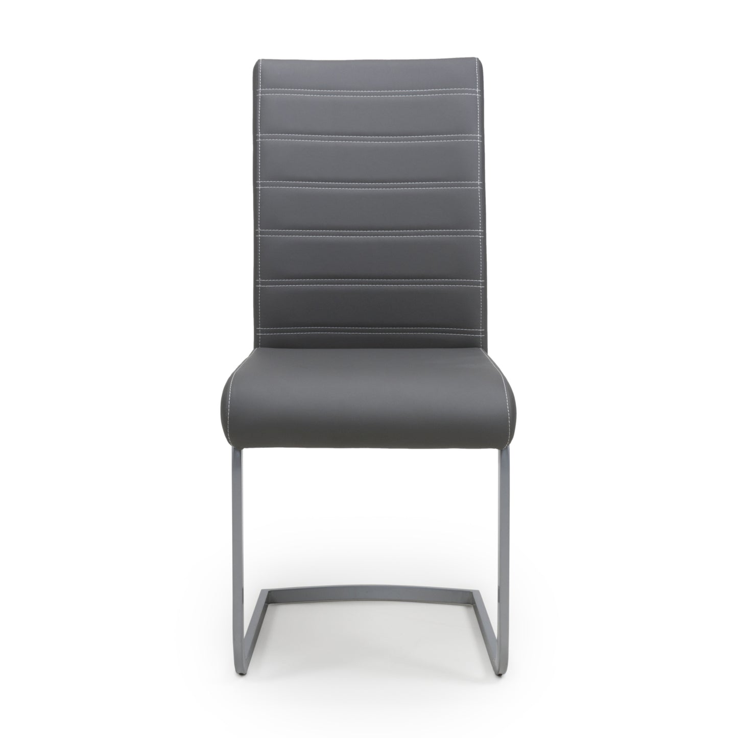 Dark Grey Leather Dining Chair White Stitching