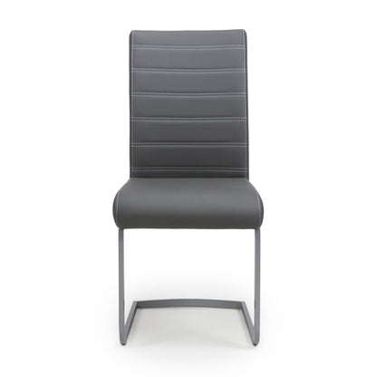 Dark Grey Leather Dining Chair White Stitching