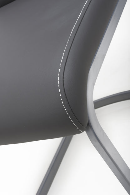 Dark Grey Leather Dining Chair White Stitching