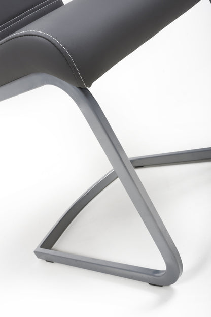 Dark Grey Leather Dining Chair White Stitching