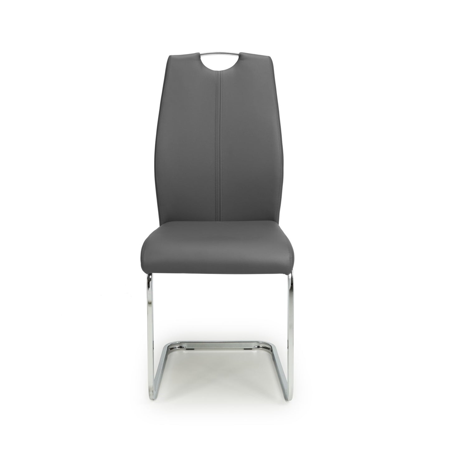 Grey Leather Dining Chair Chrome Legs and Handle