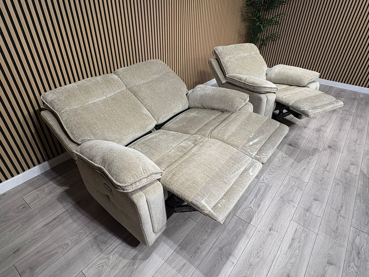 DFS Sample - Cadenza Style Fabric 2 Seater + Armchair Power Sofa Set - RRP £2488
