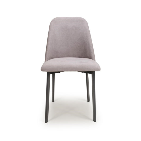 Light Grey Linen Fabric Dining Chair with Black Metal Legs