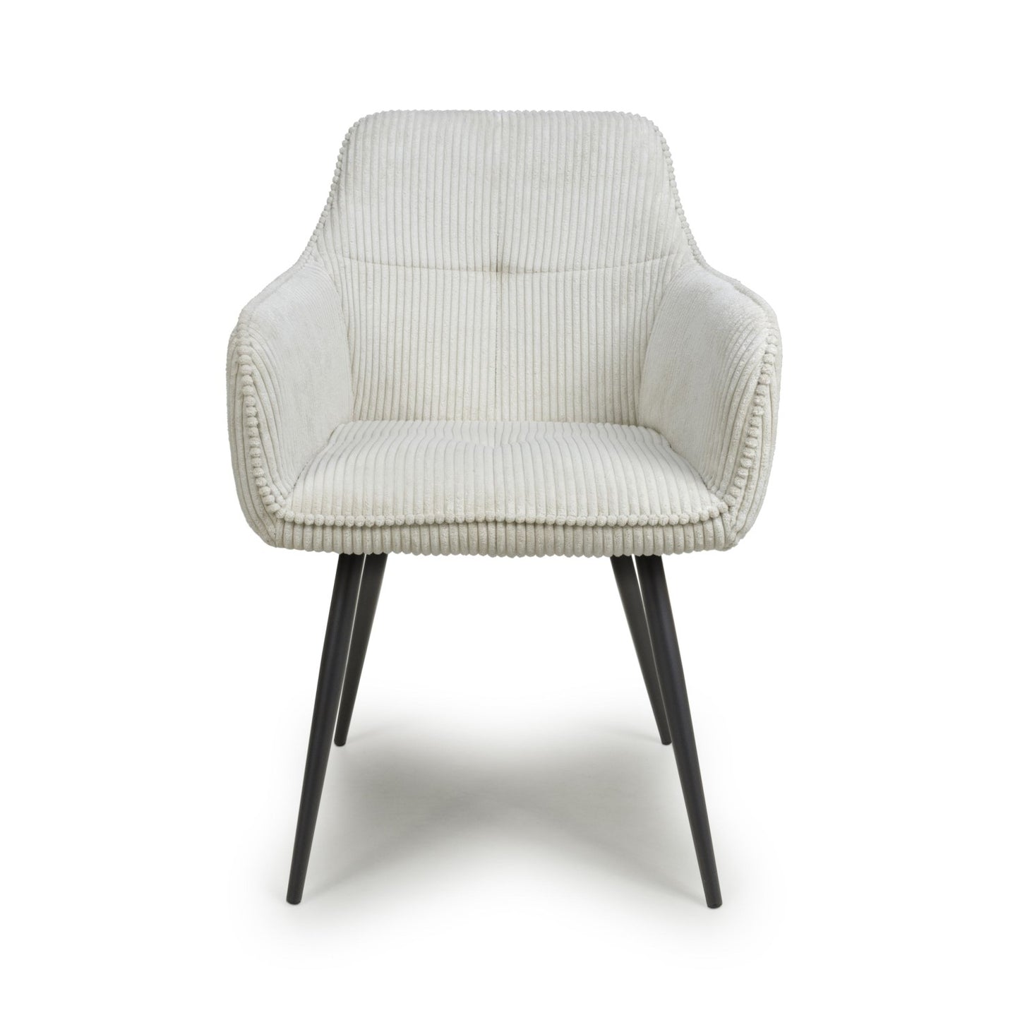 White Corduroy Fabric Dining Chair Black Metal Legs