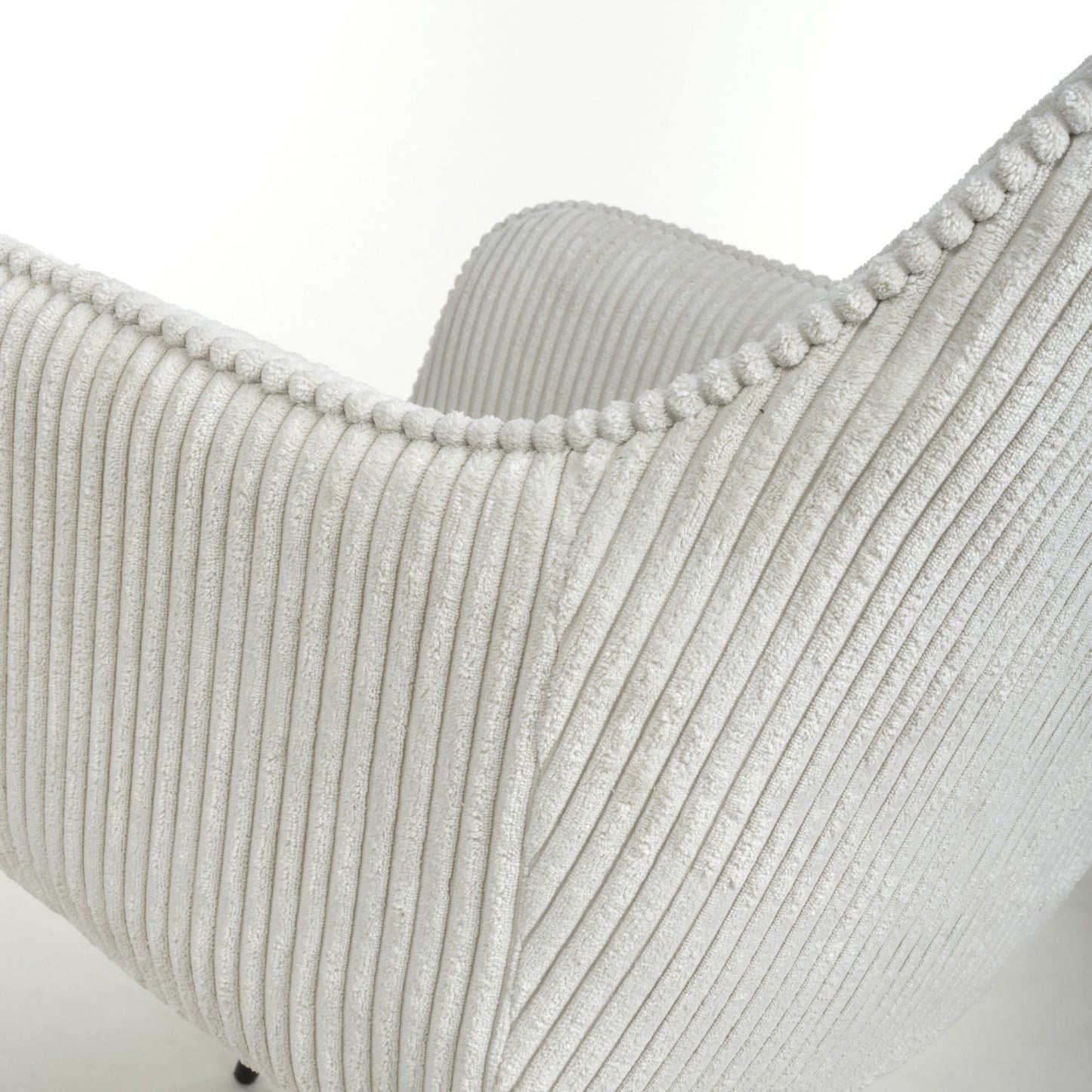 White Corduroy Fabric Dining Chair Black Metal Legs