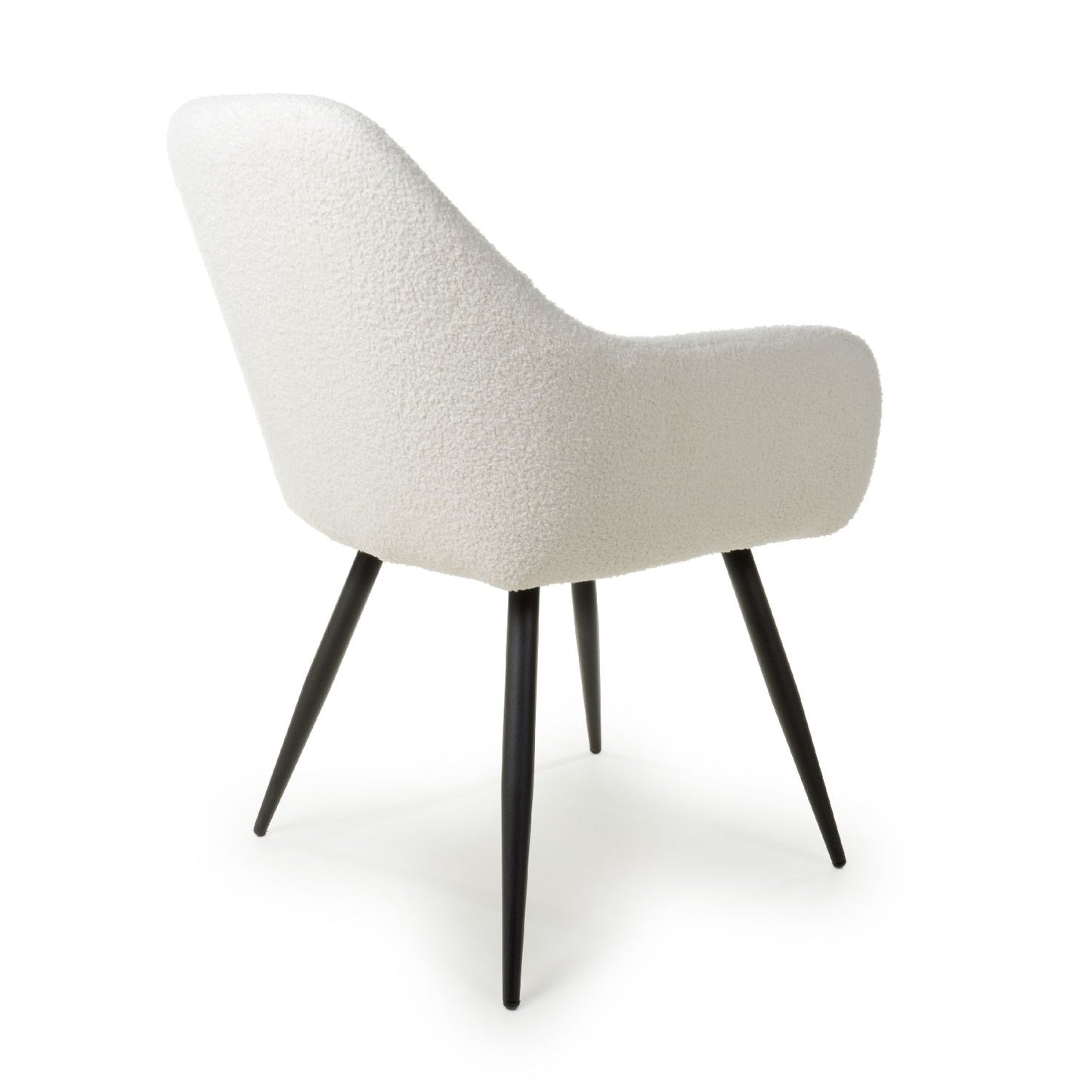 White Boucle Fabric Dining Chair with Black Legs