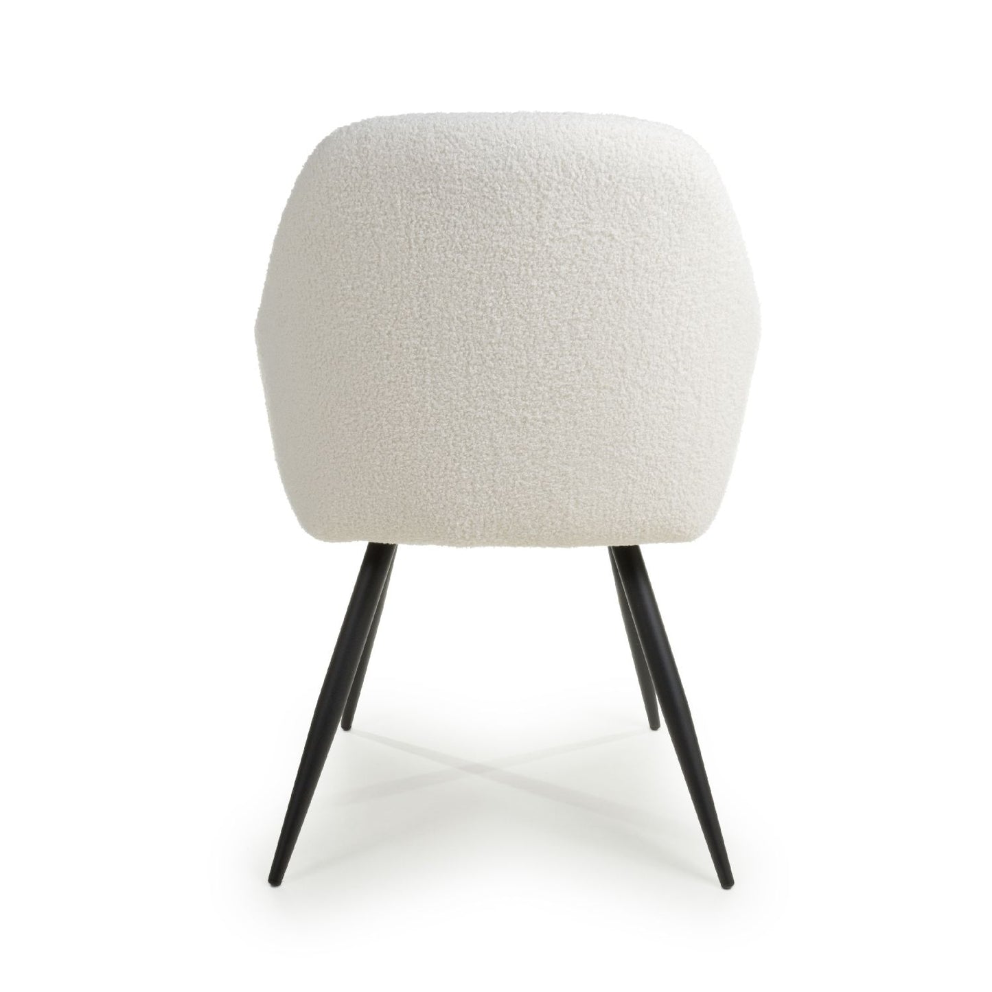 White Boucle Fabric Dining Chair with Black Legs
