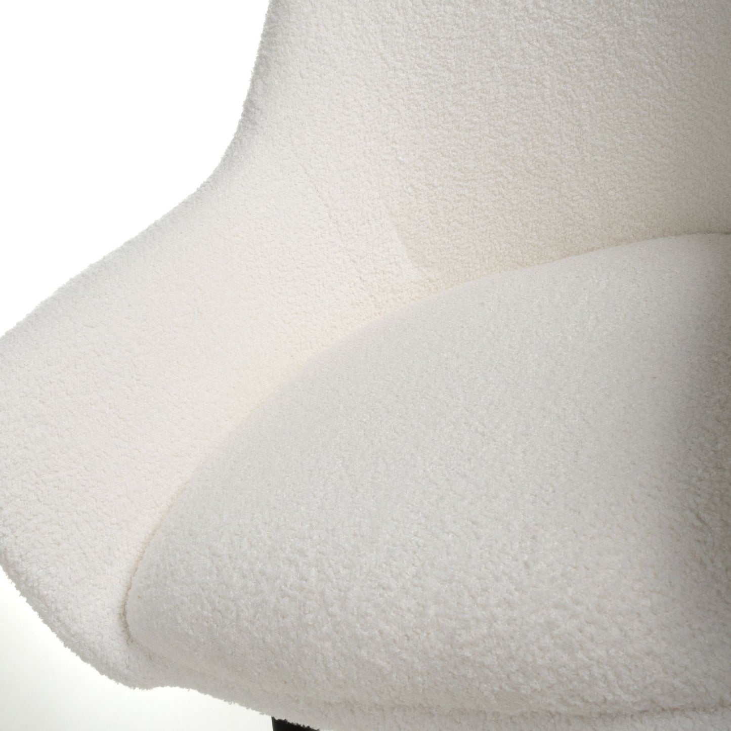 White Boucle Fabric Dining Chair with Black Legs