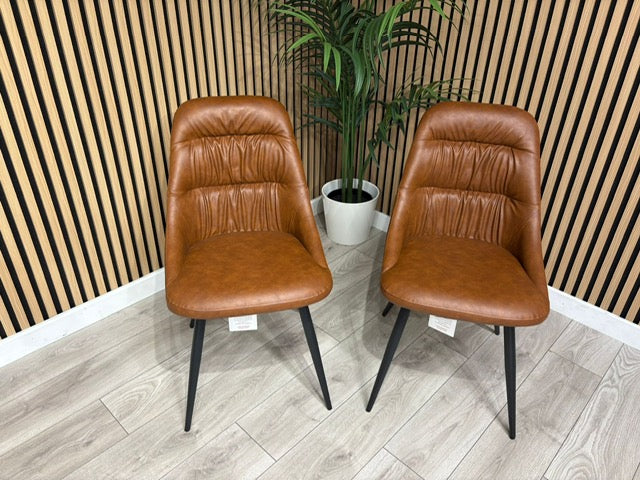 NEXT Sample - Corrine Leather Effect Tan Dining Chairs