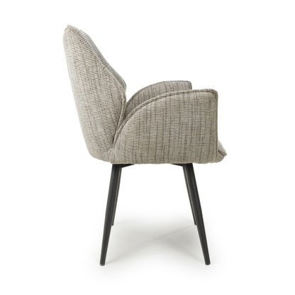 Toffee Cream Tweed Fabric Dining Chair with Black Metal Legs