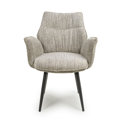 Toffee Cream Tweed Fabric Dining Chair with Black Metal Legs