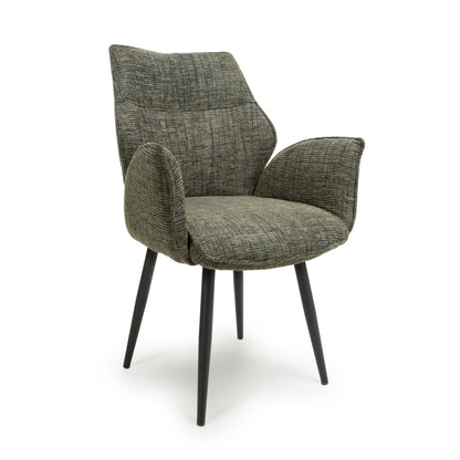 Green Tweed Fabric Swivel Dining Chair Black Metal Legs