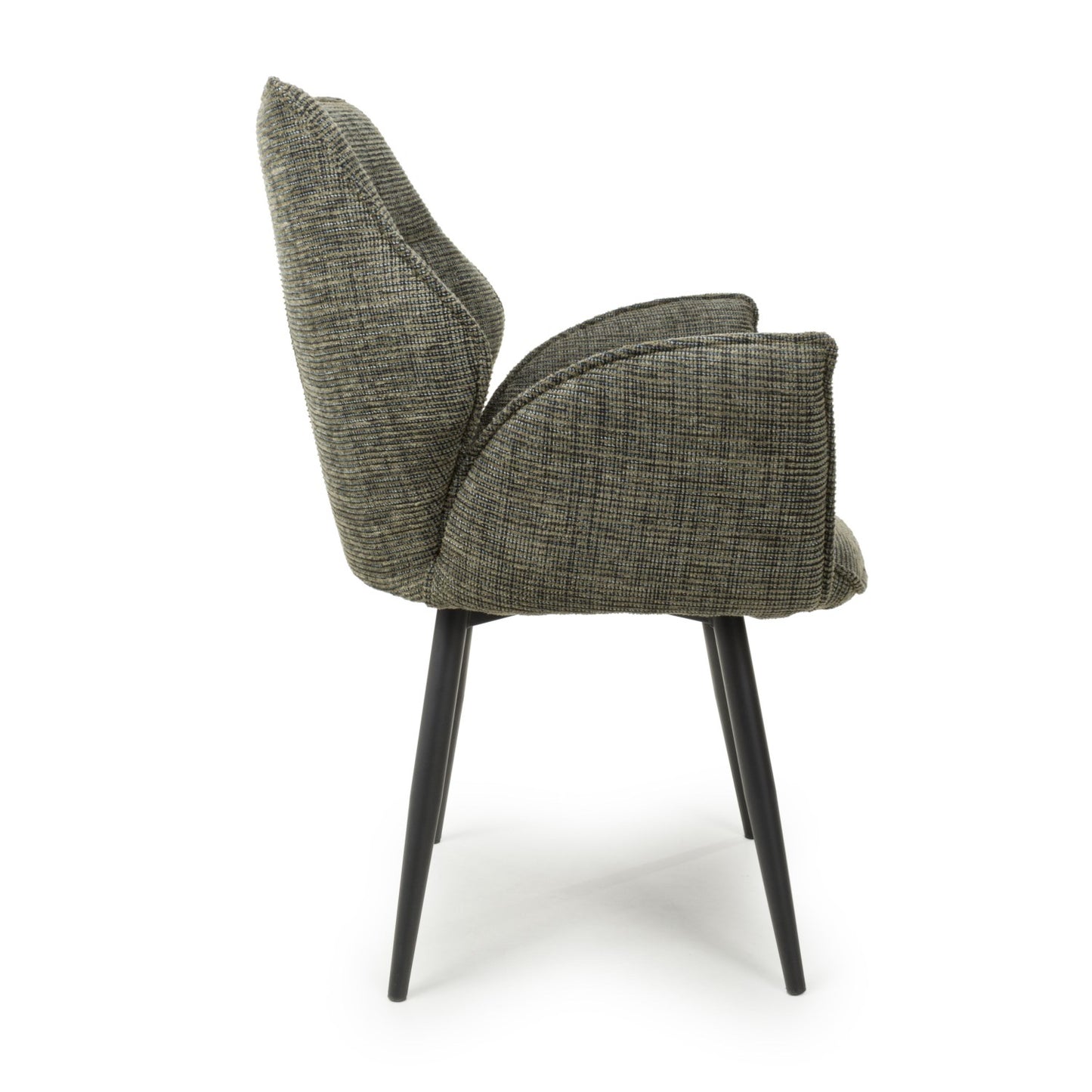 Green Tweed Fabric Swivel Dining Chair Black Metal Legs