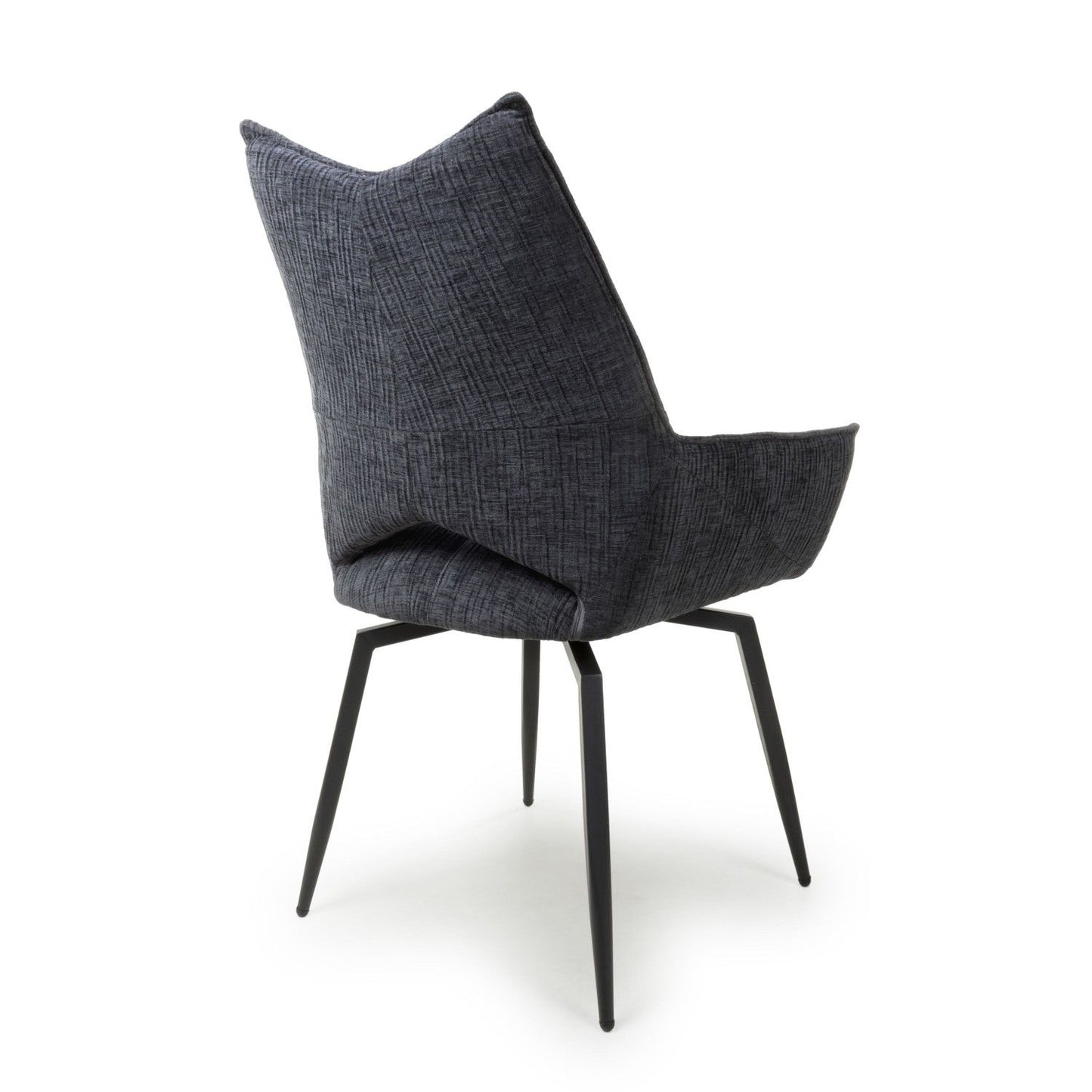 Charcoal Grey Textured Fabric Swivel Dining Chair Black Legs