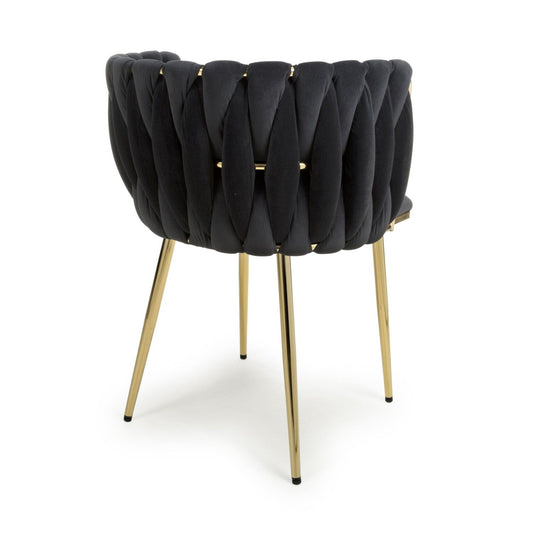 Black Brushed Woven Velvet Dining Chair Gold Metal Legs